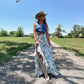 Floral Split-Print Pleated Big-Hem Skirt