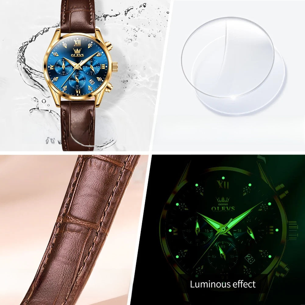 Women's Multifunction Leather Quartz Watch