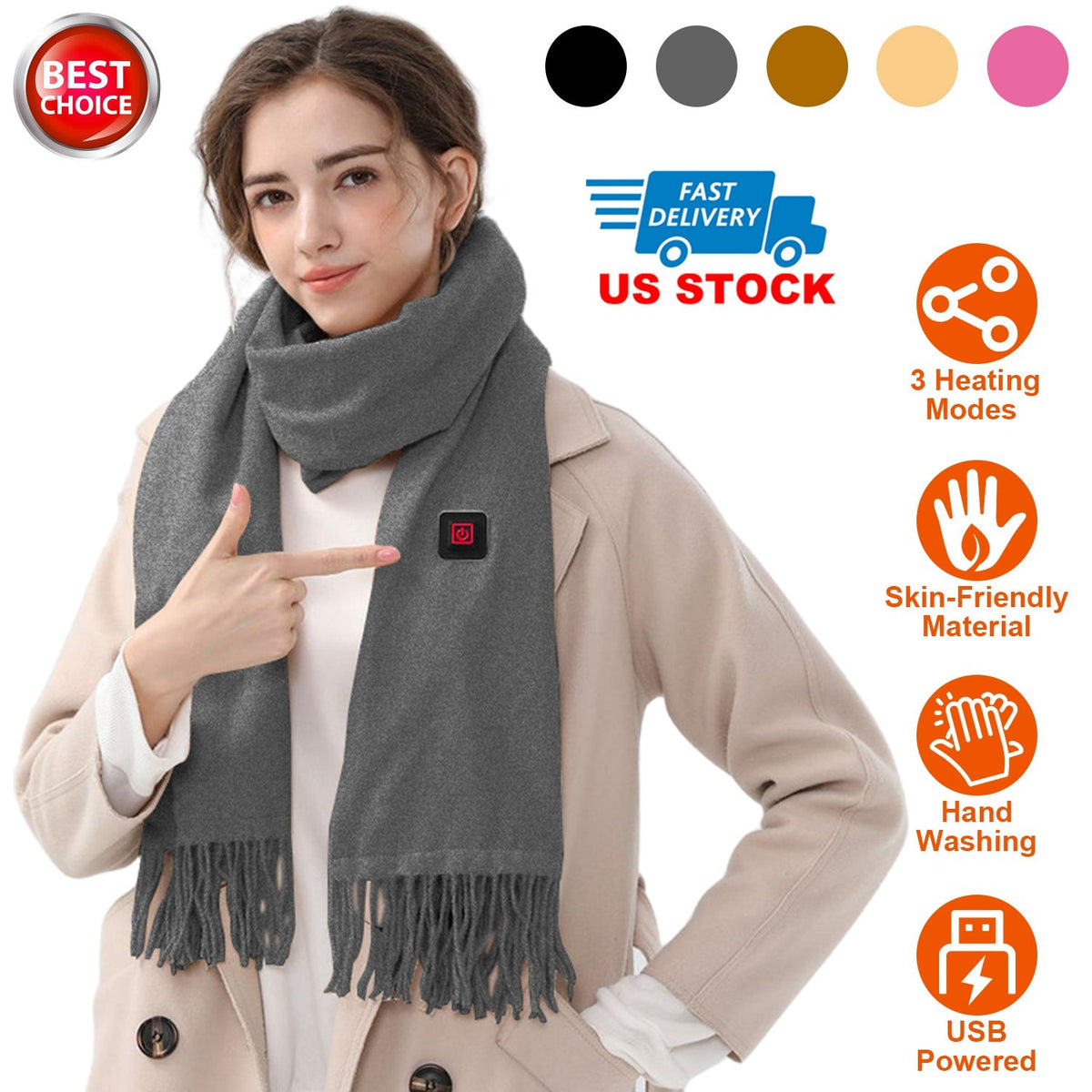 Electric Heated Winter Scarf USB Heating Neck Wrap Unisex Heated Neck Shawl Soft Warm Scarves 3 Heating Modes for Outdoor Cycling Skiing Skating