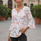 Women’s Printed Spike Button Three-Quarter Sleeve Casual Top