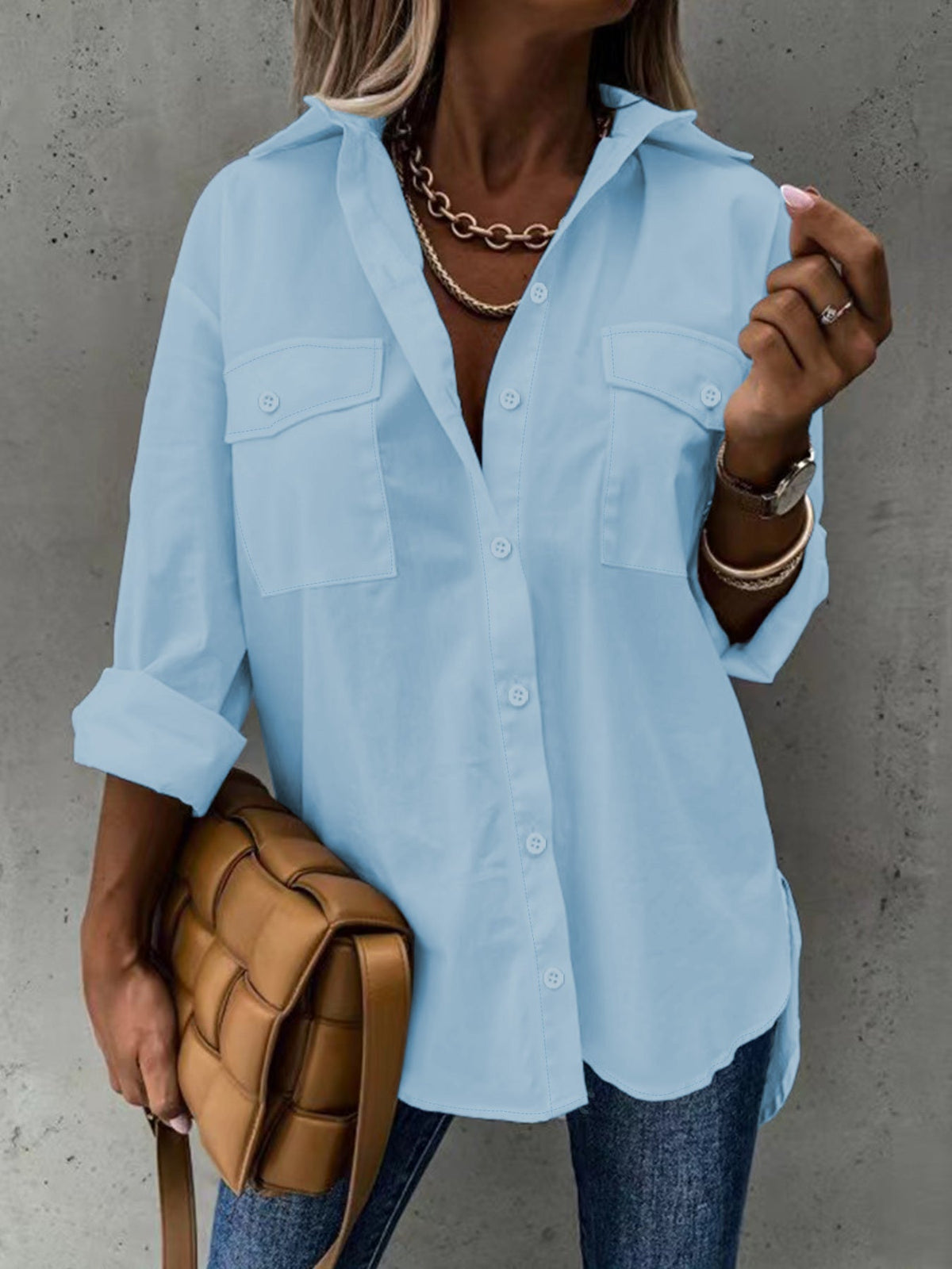 Women’s Casual Long Sleeve Shirt with Pocket
