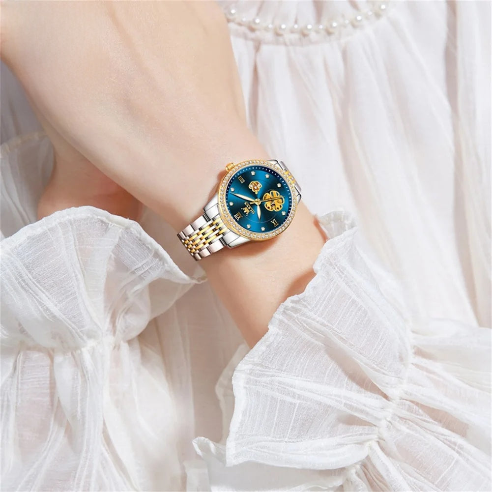 Women's Floral Openwork Automatic Bracelet Watch
