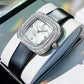 Women's Square Crystal Bezel Leather Watch
