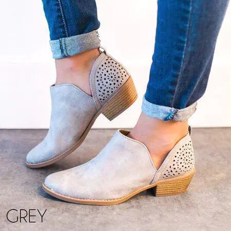 Women's Pointed Toe Short Boots with Thick Heels