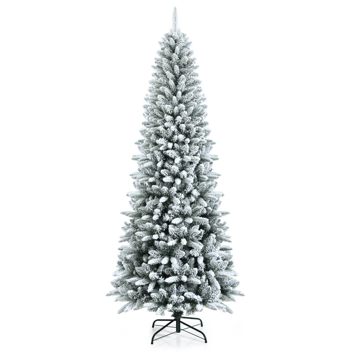 Snow-Flocked Hinged Artificial Christmas Pencil Tree with Mixed Tips