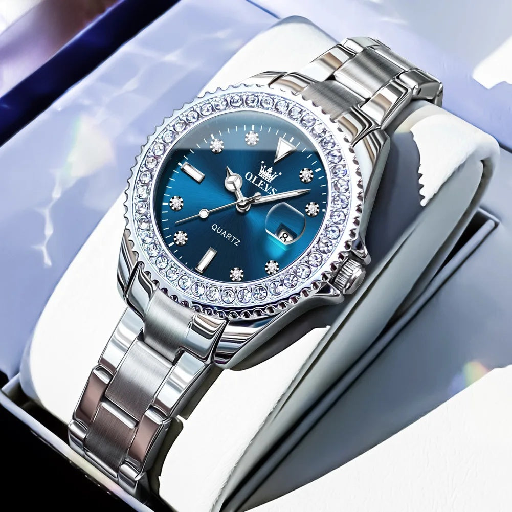 Women's Sunray Dial Crystal-Bezel Quartz Watch