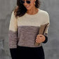 Winter Black Color Block Netted Texture Pullover Sweater