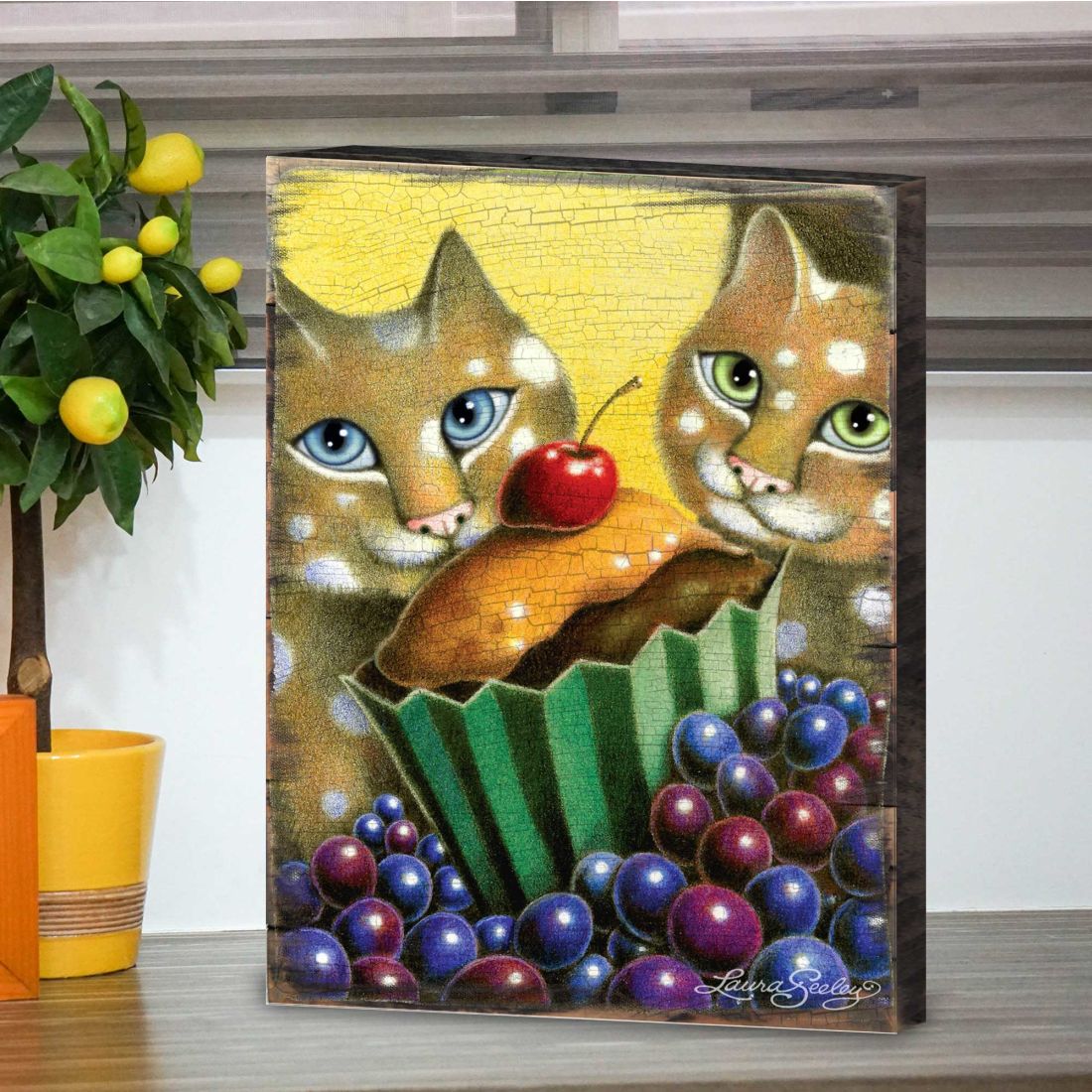 Chocolate Marshmallow Wooden Wall Art by Laura Seeley - Pets Dog and Cats Decor - 8512112B