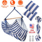 Hammock Hanging Chair Canvas Porch Patio Swing Seat Portable Camping Rope Seat Wooden Stick Hammock Chair with 2 Pillows 265LBS Load-bearing