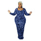 Elegant Plus Size Leopard Bodycon Maxi Dress for Fall