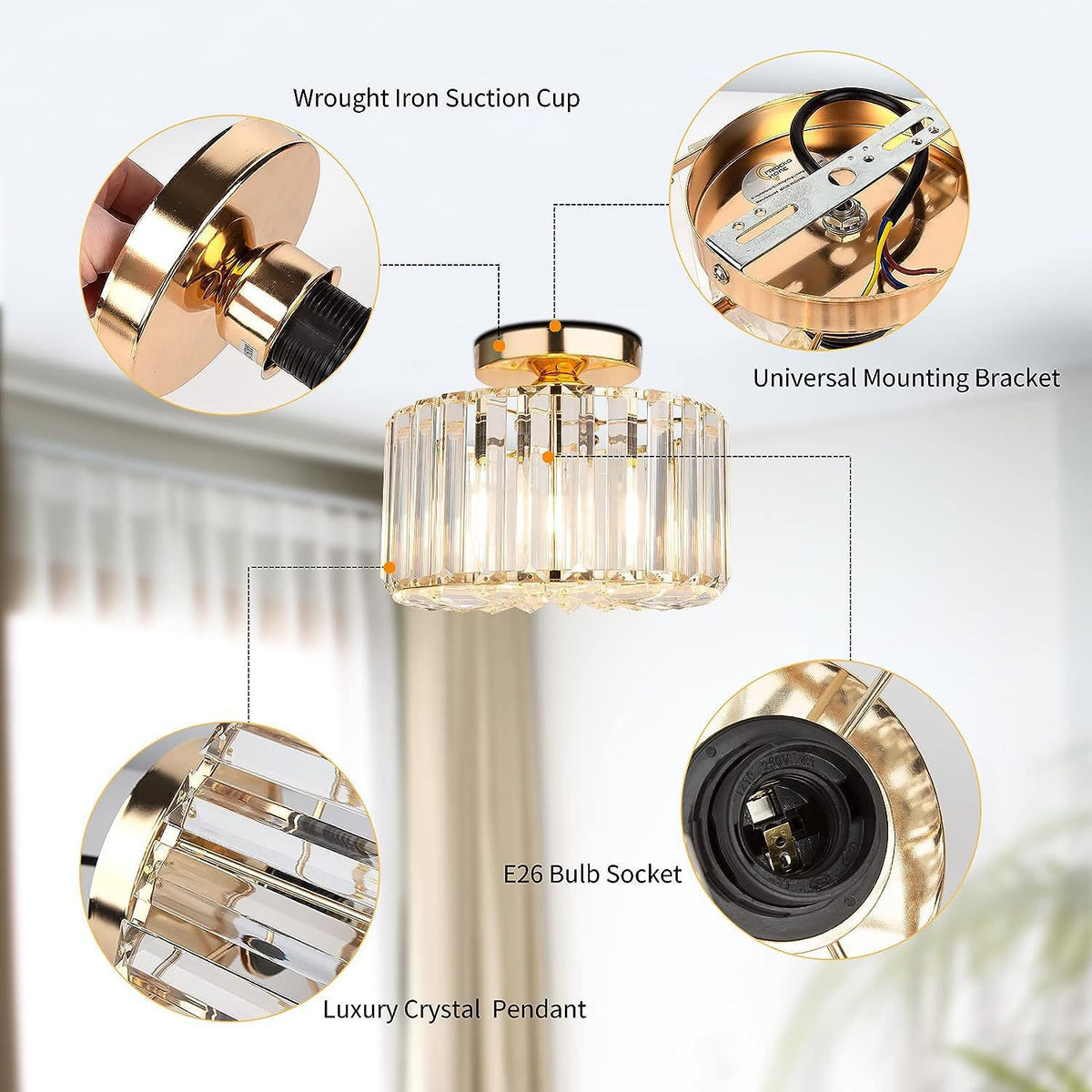 Milky White Ceiling Bedroom Lighting Crystal Lamp