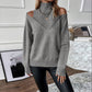 Women’s Elegant Off-Shoulder Turtleneck Sweater — Long Sleeve Knit Top