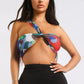 Multiway Retro Paisley Printed Crop Halter Wrap Top One Size RED