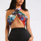 Multiway Retro Paisley Printed Crop Halter Wrap Top One Size RED