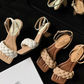 Woven High Heel Sandals with Square Toe Design