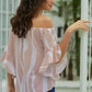 Off The Shoulder Pink White Vertical Stripes Blouse