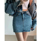Distressed Black Denim Skirt with Side Slit