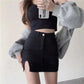 Distressed Black Denim Skirt with Side Slit
