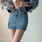 Distressed Black Denim Skirt with Side Slit