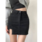 Distressed Black Denim Skirt with Side Slit