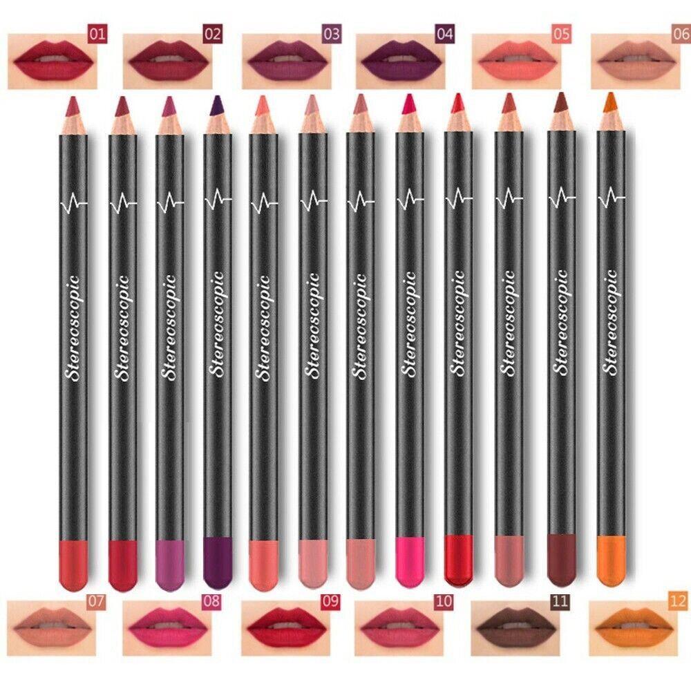 12Pcs Women Waterproof Lipstick Long Lasting Matte Lip Liner Pencil Lip Pen Set