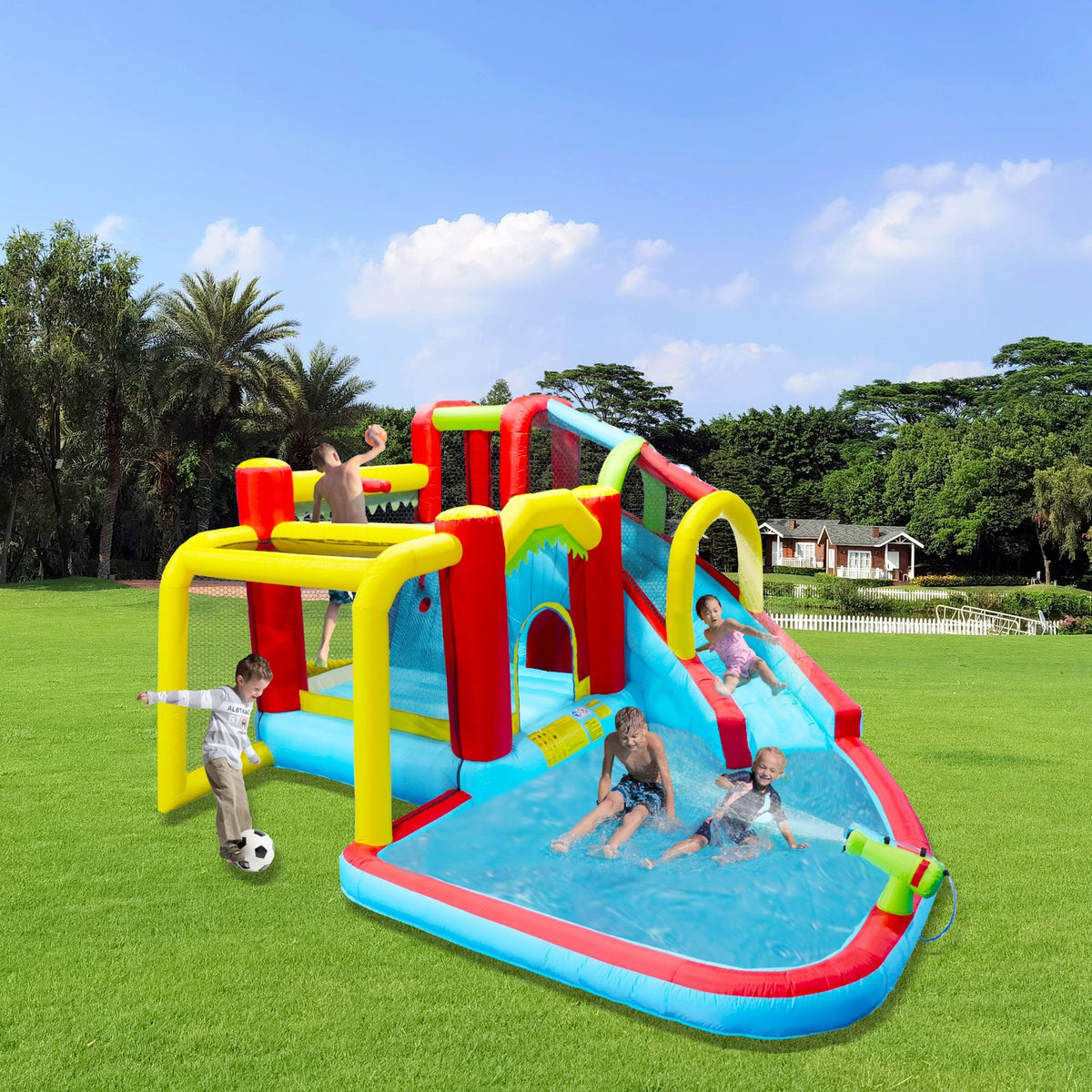 7-in-1 Inflatable Water Slide Bounce House with Pool