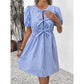 Women’s Striped Tie-Front Puff Sleeve Mini Dress