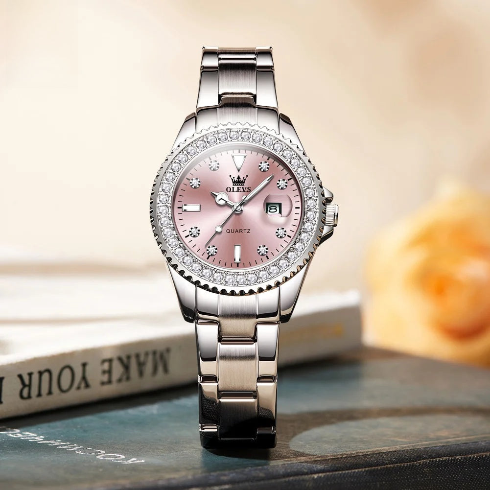 Women's Sunray Dial Crystal-Bezel Quartz Watch