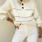Waffle-Knit Half Button Long Sleeve Sweater