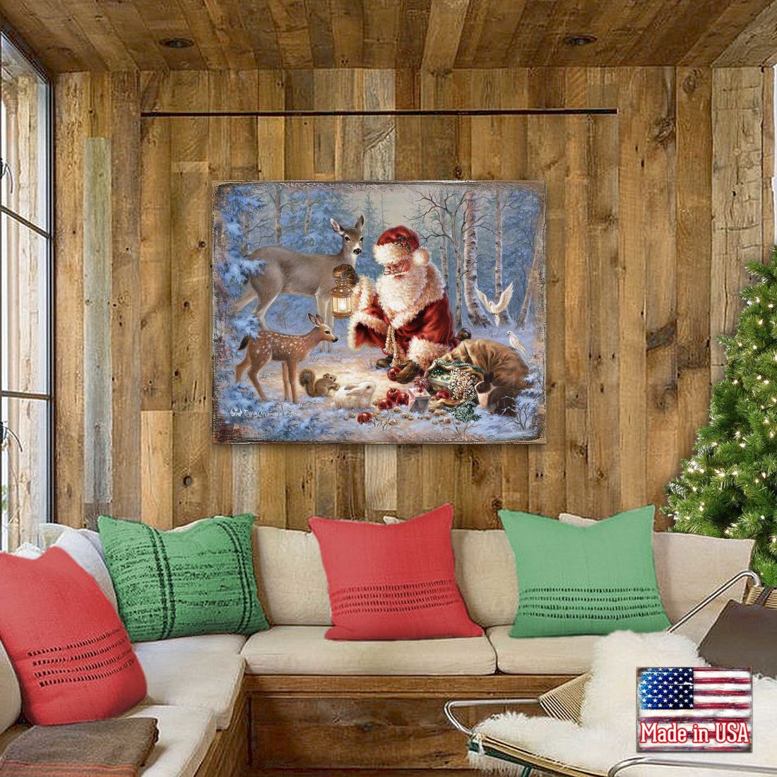 Abundance of Joy Art Wooden Wall Art by D Gelsinger - Christmas Santa and Snowman Decor - 95601B-0104