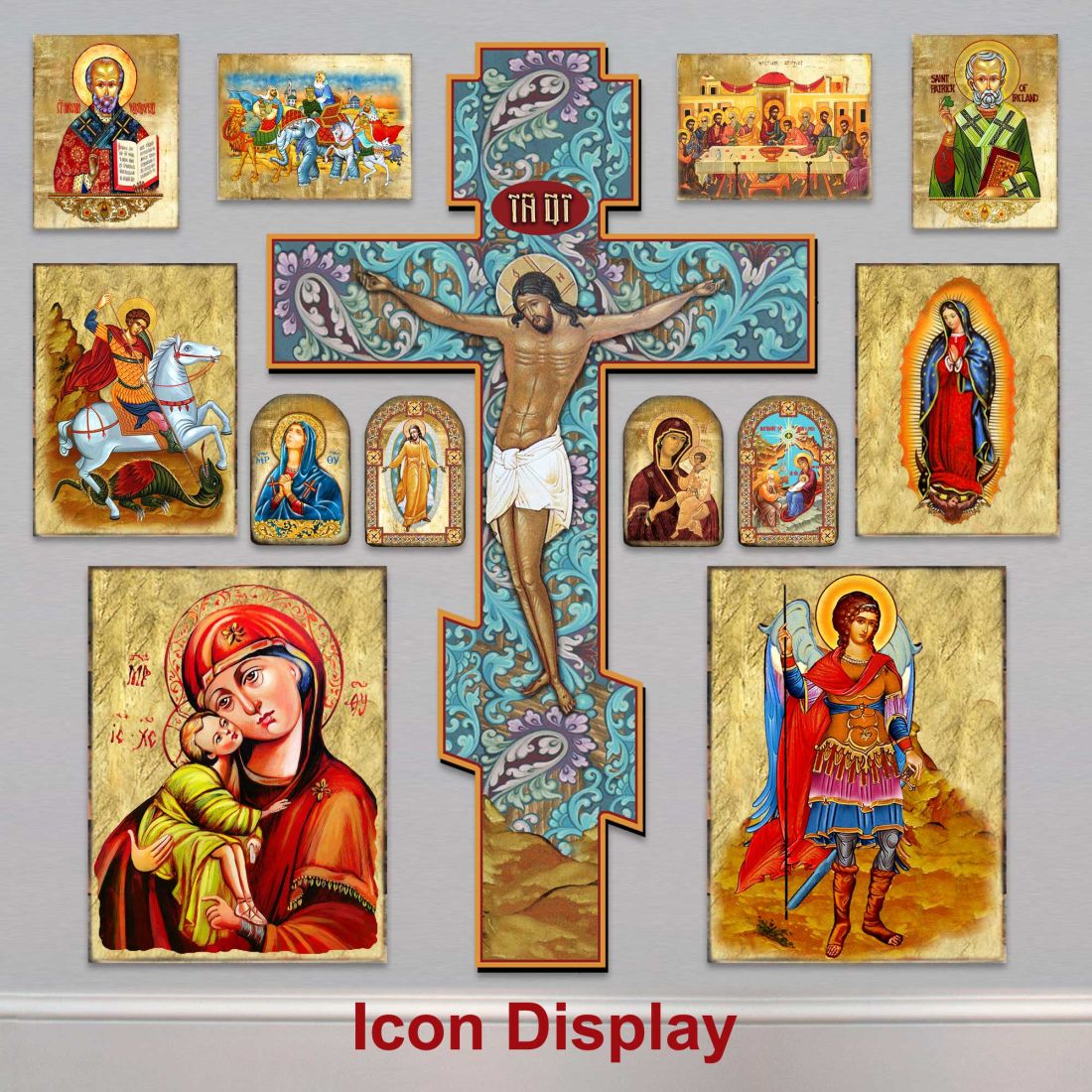 Virgin Mary of the Seven Swords Wooden Gold Plated Religious Christian Sacred Icon - Inspirational Icon Decor - 85037