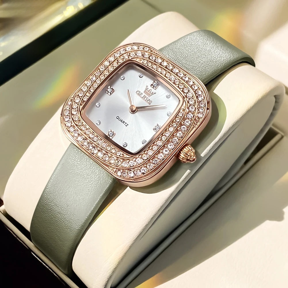 Women's Square Crystal Bezel Leather Watch