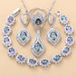 Inlaid Gemstone Pendant Earrings Necklace And Ring For Women 4 PCs Set