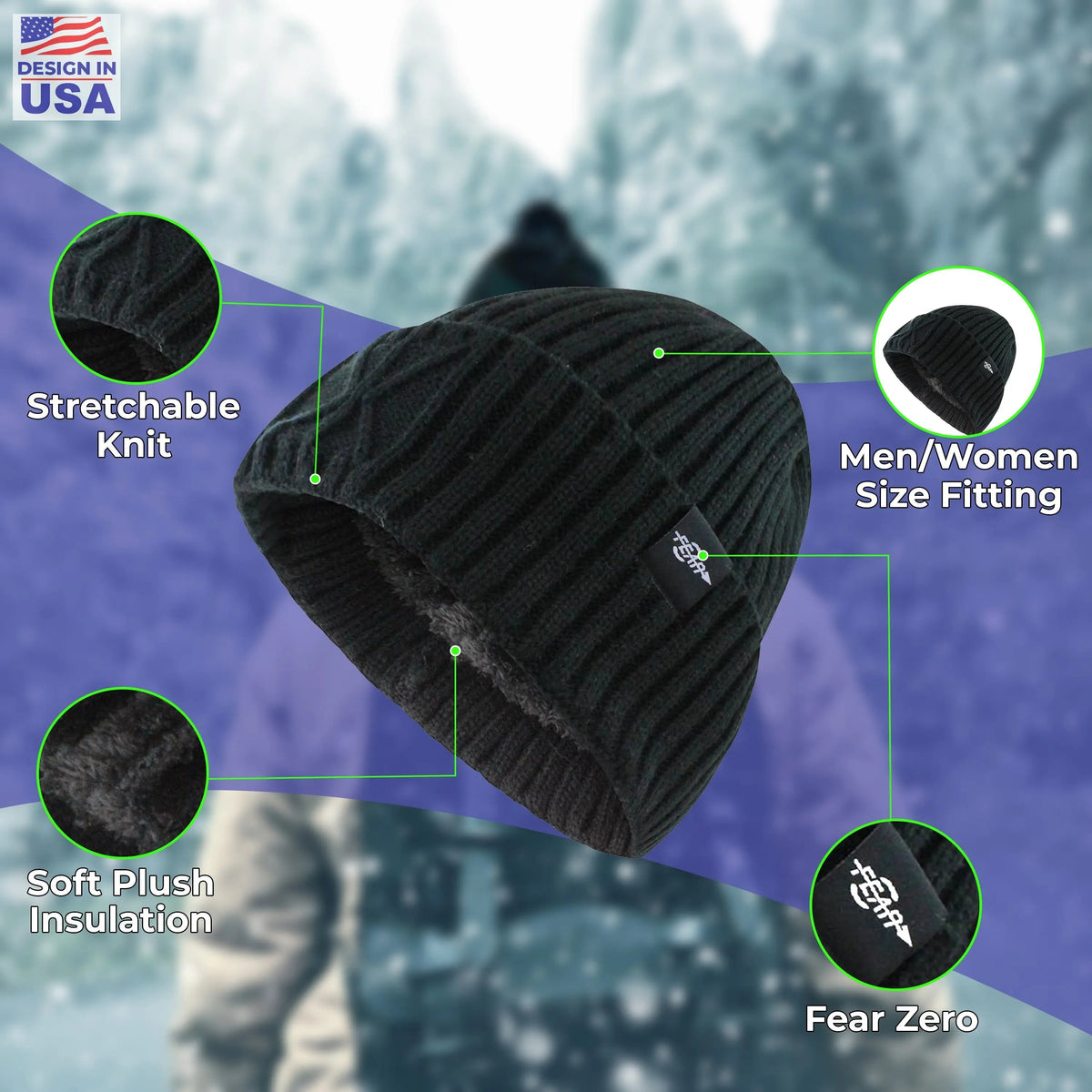 Fear0 NJ Warmest Watch Cap Black Plush Insulated Tactical Beanie Hat