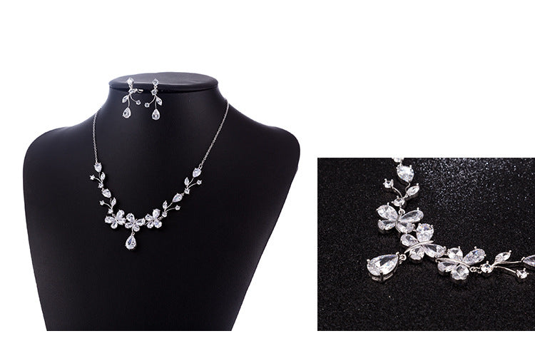 New Bridal Necklace And Earrings Suite Butterfly Zircon