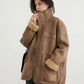 Women's Motorcycle Clothing Suede Lamb Wool Reverse Coat