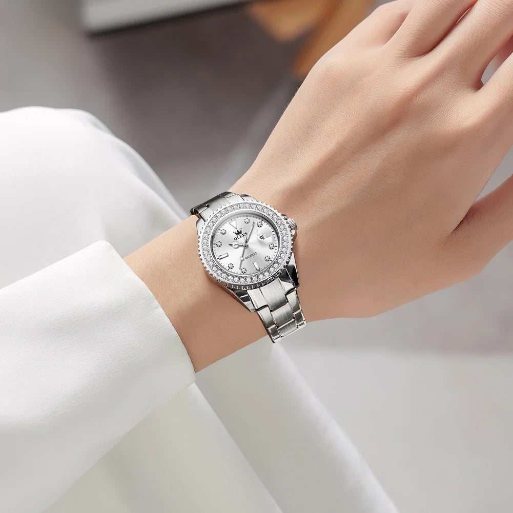 Women's Sunray Dial Crystal-Bezel Quartz Watch
