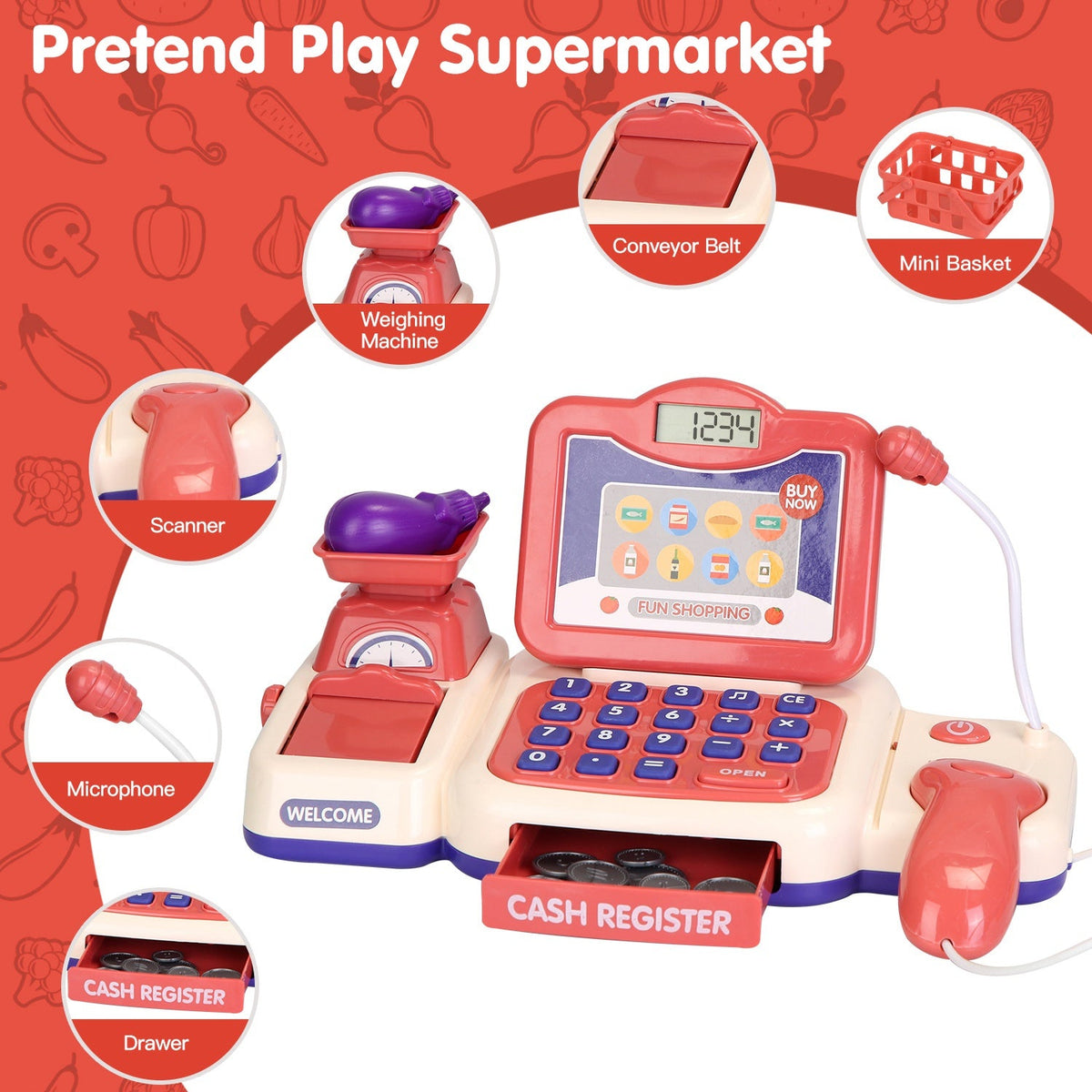 GBruno Cash Register Pretend Play Cashier Toy