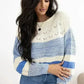 Light Blue Open Stitch Puff Sleeve Sweater