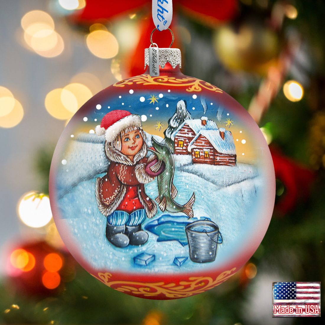 For The Pike Village Ball Glass Ornament by G. DeBrekht - Christmas Decor - 73323