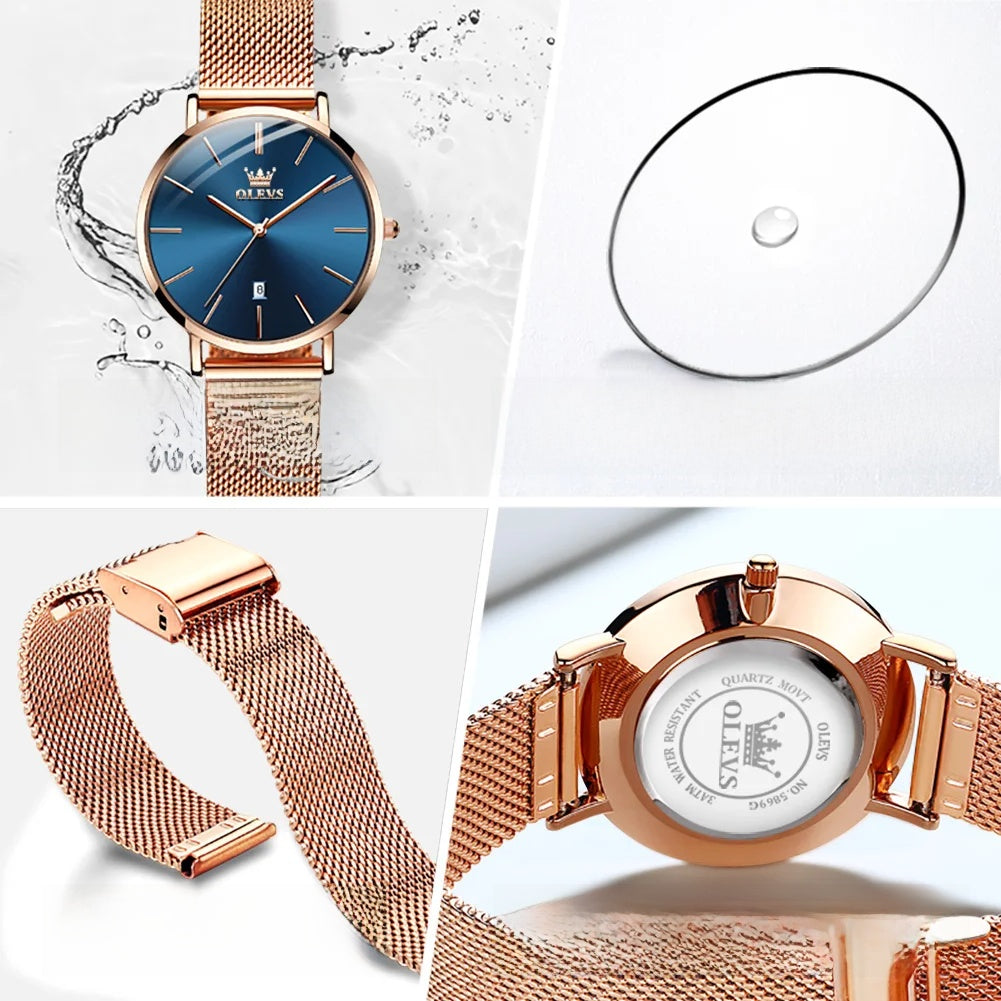 Women's Minimalist Mesh Date Quartz Watch
