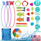 24Pcs Diving Toys Swimming Pool Toys Swim Toys for Kids Aged 3+ Years Old Swim Thru Rings Torpedoes Gems Volleyball Storage Bag