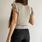 Khaki Cascading Ruffles Knit Tank Top