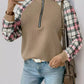 Perfee Plaid Half Zip Long Sleeve Texture Sweatshirt