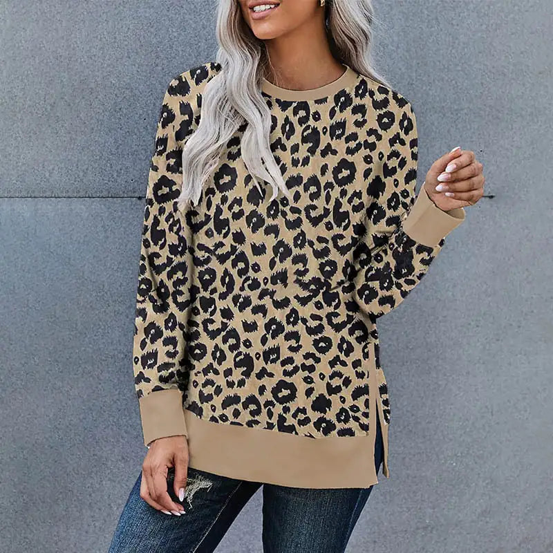 Women's Hoodless Sweater in Leopard Print