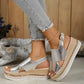 Gold Metallic Plus Size Rope Wedge Sandals