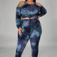 Plus Size Women's Off Shoulder Tie Dye Casual Suit