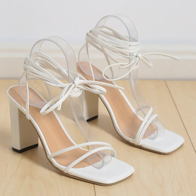 Women's Simple Square Head Strappy High Heels