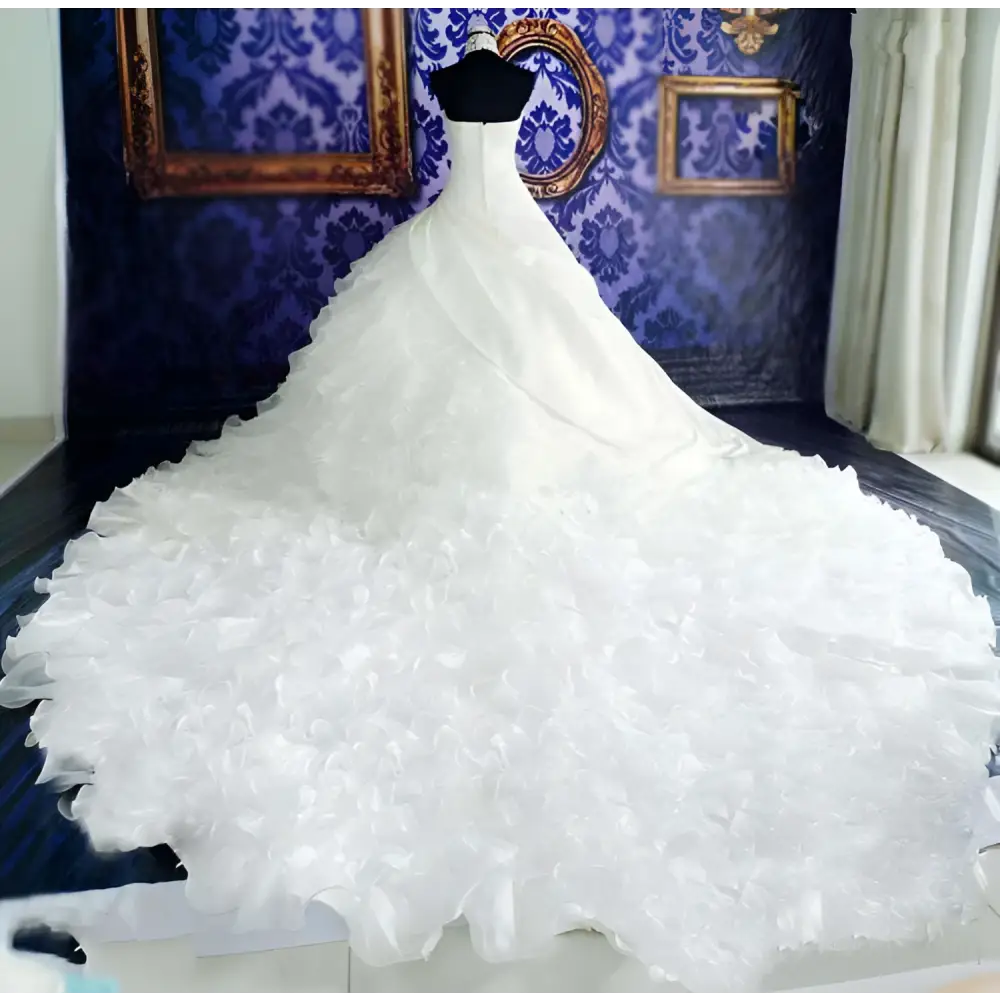 High-End Ruffled Wedding Dress with Train