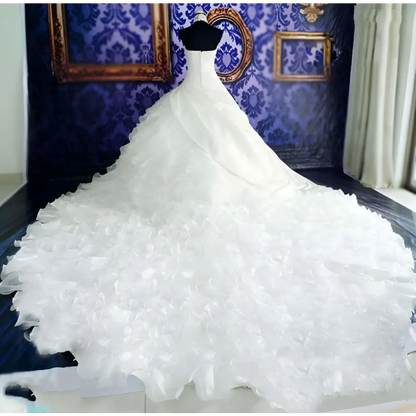 High-End Ruffled Wedding Dress with Train